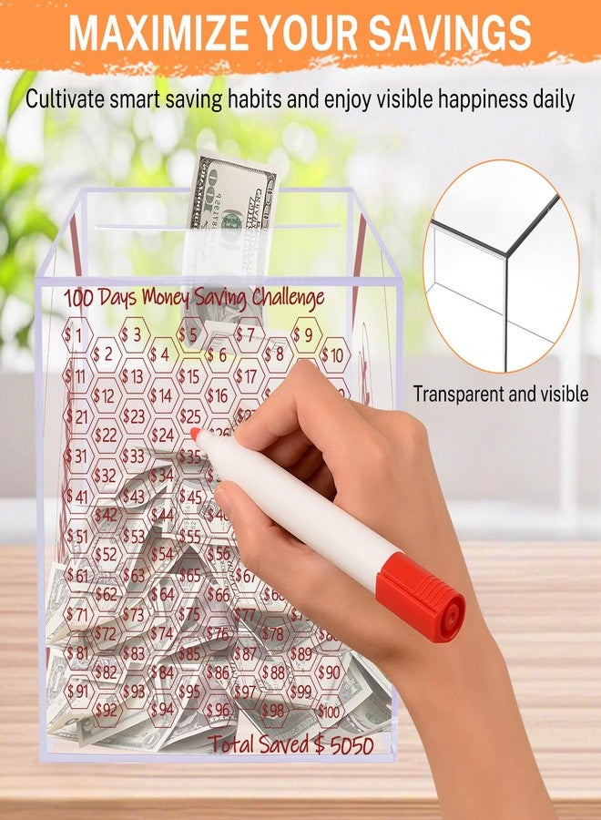 حصالة نقود للكبار من جميع الأعمار - صندوق على شكل كرة قدم غير قابل للفتح، صندوق توفير نقود من الأكريليك الشفاف، تحدي توفير 100 يوم للنقود والعملات المعدنية، يجب كسره لفتحه، وفر 5050 دولارًا - Image 4